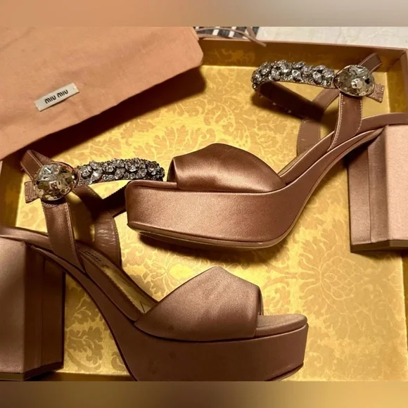Miu Miu Rose Satin Platform Sandals with Crystal Embellishments
Worn only once. - Picture 2 of 3